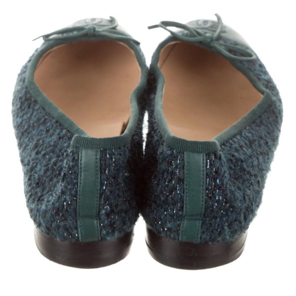CHANEL CC Tweed Cap-Toe Green Flats sz 7 - Picture 4 of 4